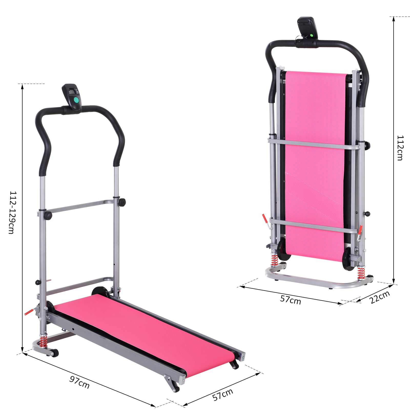 Folding Manual Treadmill Walking Machine Fitness Rose Red